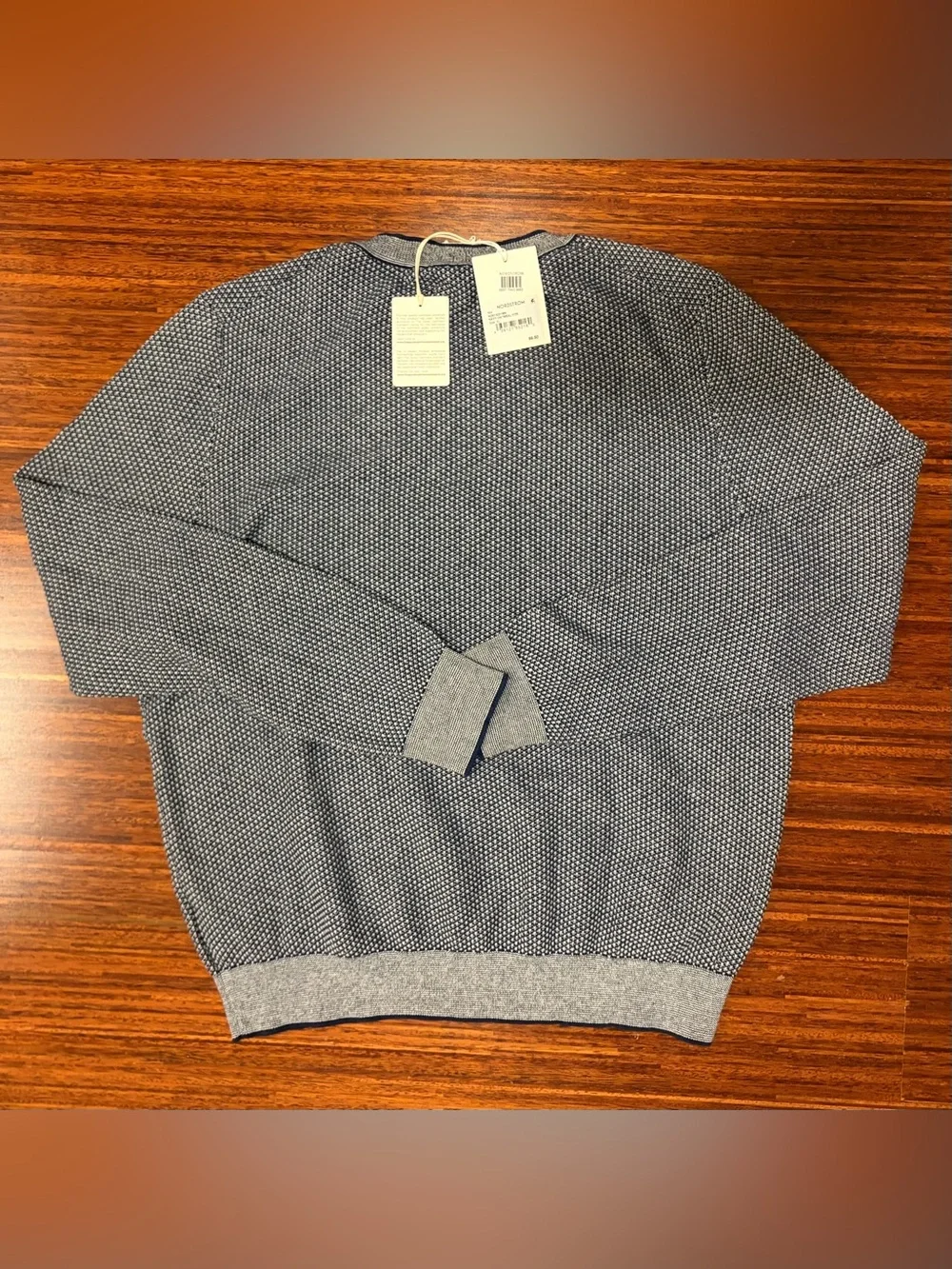 NWT Nordstrom Men's XL Navy & Oatmeal Birdseye Cashmere Cotton Sweater